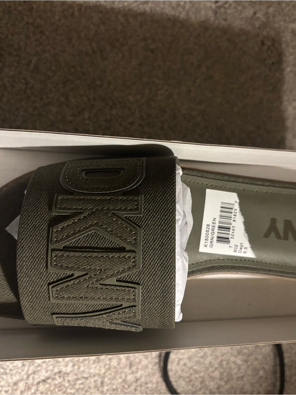 DKNY Olive Green Embroidered Logo Slide Sandals